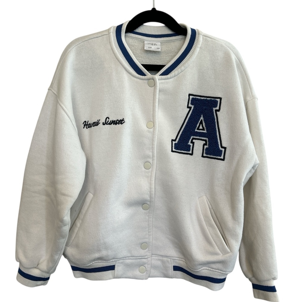 Zara Kids White and Blue Varsity Jacket
